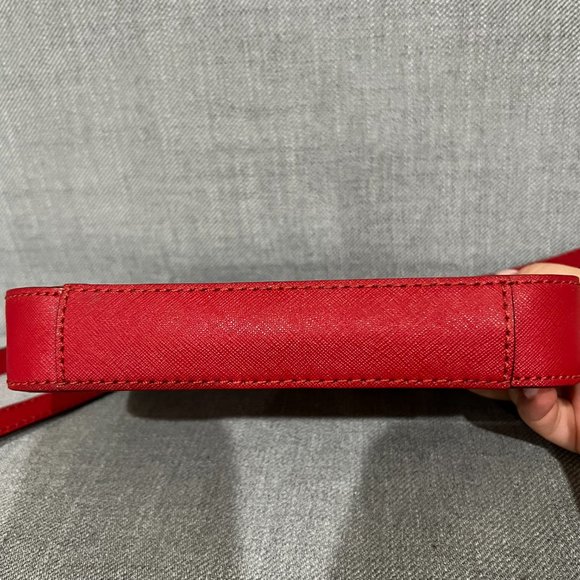 Michael Kors Red Leather Messenger Purse - Picture 11 of 14